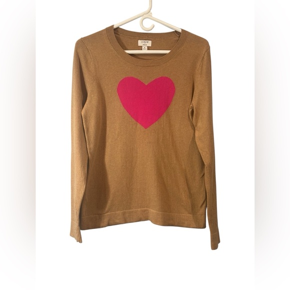 J. Crew Tops - J. Crew Women's Light brown /Tan Long Sleeve with Pink Heart- medium- Cotton